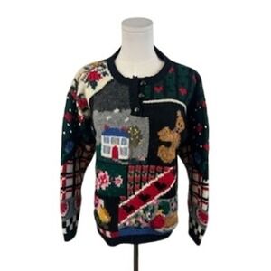 The Eagle's Eye Vintage Teddy Bear Wool Sweater Hand Knit Pullover Size Small